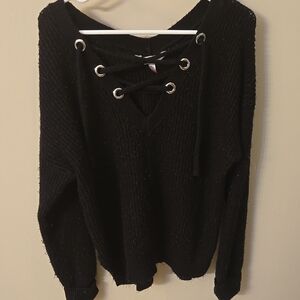 No Boundaries Black V-Neck Sweater Soft Cotton Blend